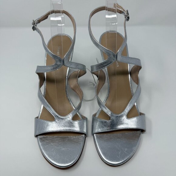 Stuart Weitzman Mariposa 80s Strappy Sandal Heels Women's 9B Silver Formal NWOB - Picture 5 of 16